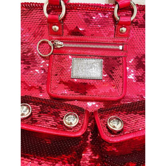 Coach Poppy Red Sequin Glam Tote Shoulder Bag Crossbody Rare - Picture 8 of 16